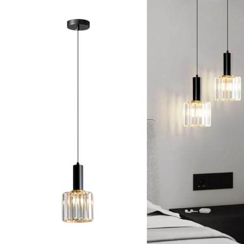 TPWEWRX Moderne Kristallglas Pendelleuchte Einfache Nachttisch Hängelampe Art Deco Kronleuchter Pendelleuchten für Wohnzimmer Schlafzimmer (Black,1-Light) von TPWEWRX