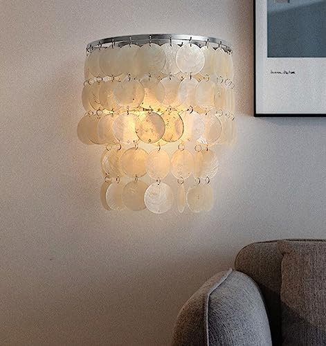 TPWEWRX Moderne Muscheln Wandlampe Wohnzimmer Wandleuchter Leuchten Mini Satin Nickel Muschel Dekor Wandleuchten Schlafzimmer Nachttisch Wandlampe Flur Gang Wandleuchte (A) von TPWEWRX