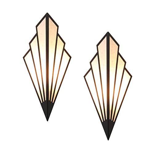 Moderne Wandleuchten Innen Kreative Wandleuchte in Fächerform Leuchten Art Deco Wandlampe Leinenschirm Wandleuchte für Wohnzimmer Schlafzimmer Flur Gang E14 (2pcs Black) von TPWEWRX