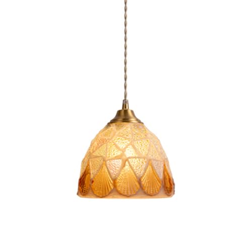 TPWEWRX Nordische Stained Glas Muscheln Lampenschirm Pendelleuchte mit Messingsockel Schlafzimmer Hängelampe Wohnzimmer Art Deco Pendelleuchten Kronleuchter für Kücheninsel (C) von TPWEWRX