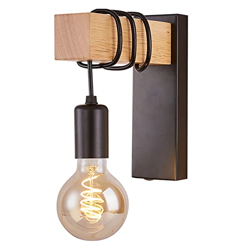 TPWEWRX Plug in Wandleuchten Vintage Industrie Wandlampe mit Massivholz Wandleuchte Beleuchtungskörper Wandmontage Beleuchtung für Schlafzimmer Wohnzimmer Bauernhaus Flur (Black 1) von TPWEWRX