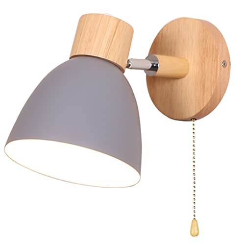 TPWEWRX Wandleuchte Lampen Beleuchtung mit Zipper auf Aus-Schalter, Nachttisch Macaron Wandlampe E27 Massivholzsockel Wandleuchten für Wohnzimmer Gang Kinderzimmer Kinderzimmer (Grey) von TPWEWRX