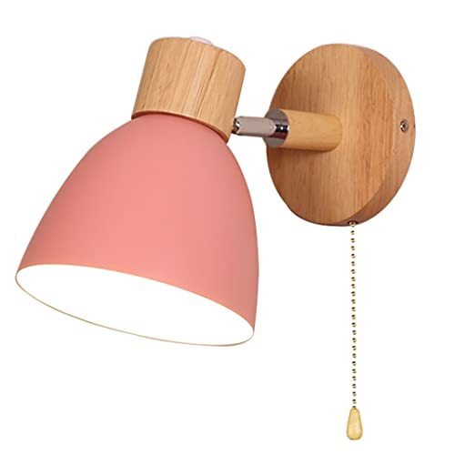 TPWEWRX Wandleuchte Lampen Beleuchtung mit Zipper auf Aus-Schalter, Nachttisch Macaron Wandlampe E27 Massivholzsockel Wandleuchten für Wohnzimmer Gang Kinderzimmer Kinderzimmer (Pink) von TPWEWRX