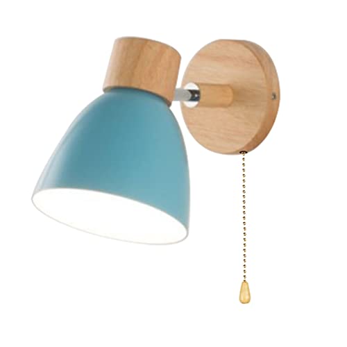 TPWEWRX Wandleuchte Lampen Beleuchtung mit Zipper auf Aus-Schalter, Nachttisch Macaron Wandlampe E27 Massivholzsockel Wandleuchten für Wohnzimmer Gang Kinderzimmer Kinderzimmer (Blue) von TPWEWRX