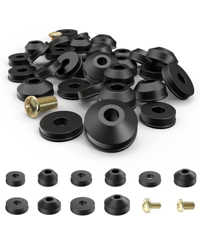 TPZORJX 58 Stück Wasserhahn Unterlegscheiben Set - 28 Flach Unterlegscheiben für Wasserhähne 24 Konische Unterlegscheiben mit 6 Messingschrauben Gummidichtung für Wasserhahn Reparatur Bad (Schwarz) von TPZORJX