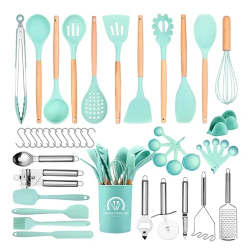 TQGXC Küchenhelfer Set Silikon Spülmaschinenfest Antihaftbeschichtetes Küchenutensilien-Spatel-Set Mit Halter Küchengeschirr Set Mit Holzgriff Küchenhelfer Set Hitzebeständiger Kochbesteck Set TQGXC Küchenhelfer Set Silikon Spülmaschinenfest Antihaftbeschichtetes Küchenutensilien-Spatel-Set Mit Halter Küchengeschirr Set Mit Holzgriff Küchenhelfer Set Hitzebeständiger Kochbesteck Set von TQGXC