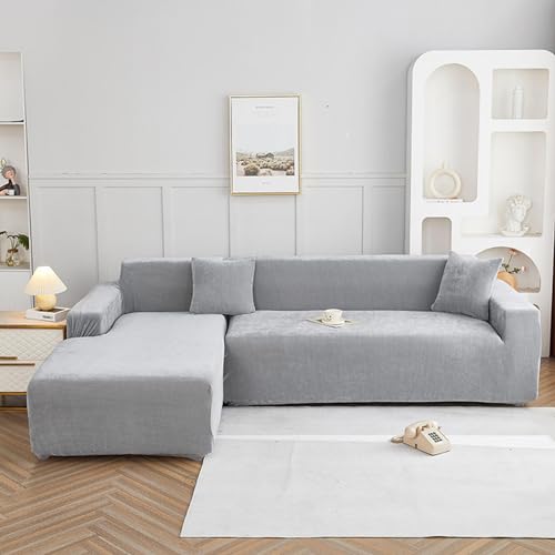 TQJHSTFQ Elastischer Husse Überzug, Chenille Sofa Schonbezug, Sofabezug 3 Sitzer, universeller waschbarer Sofa-Schonbezug für Haustiere, Hunde und Katzen,Gray.Green-3Seater von TQJHSTFQ