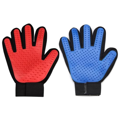 Haustier Bürsten Handschuh, 2 Stück Haustier Handschuh Sanfte Fellpflegehandschuh Effizienter Handschuh Massagehandschuh mit verbessertem Fünf-Finger-Design, Möbel Haar Entferner Mitt zum Pet von TQPUWT