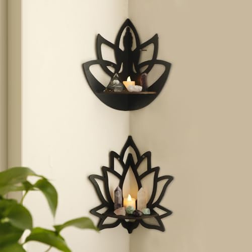 Artilady Eckregale – 2 Stück Wand-Eckregal, schwebende Regale aus Holz, Kristall-Ausstellungsregal, Boho-Wandregale for Schlafzimmer, Badezimmer, Büros, Wohnzimmer, Wohnheim, Geschenk(2 Pcs Lotus) von TQVLNMCR