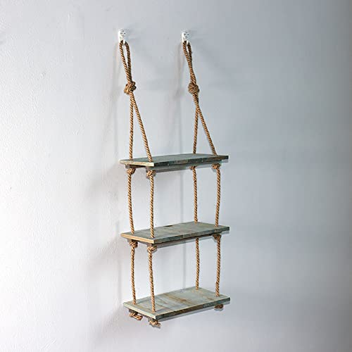 Hängendes Schweberegal, rustikales Hängeregal aus Holz, Wanddekoration, Schaukelseil, schwimmende Schicht for Wohnzimmer, rustikales Regal, 3-lagiges schwebendes Regal aus Holz mit Schnurseil(C) von TQVLNMCR