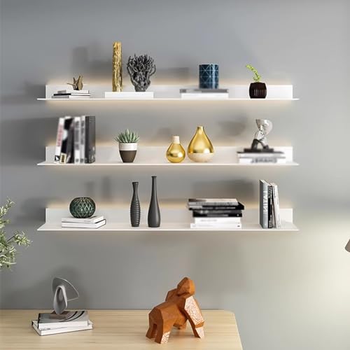 Schwebende Wandregale, Wandregale aus Metall mit LED-Licht, tragendes Wandregal for Pflanzenregale oder Bücherregale(White,150x20cm) von TQVLNMCR