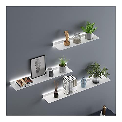 Schwebendes Wandregal mit LED-Beleuchtung for Pflanzen oder Bücher. Modernes, an der Wand montiertes Ausstellungsregal aus Metall mit eingebautem LED-Licht. Einteiliges Wandregal(White,80x15cm) von TQVLNMCR