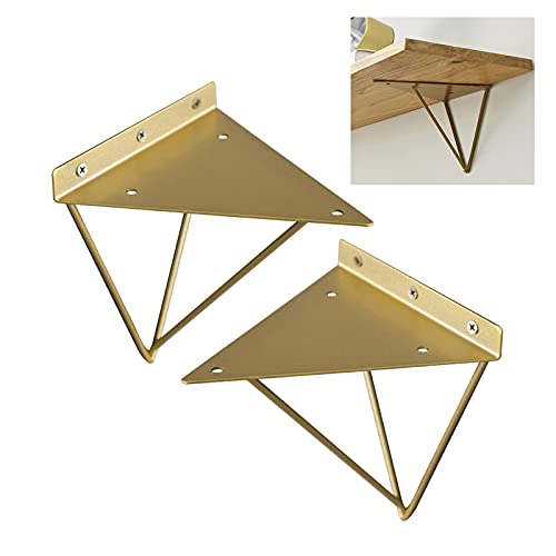 TQVLNMCR 2 Stück Regalhalterungen Haarnadel, Hochleistungs-Wandregalhalterungen, Metalldreieck-Schweberegalhalterung, Gerüstbrett-Regalhalterungen mit Schrauben, Gold-10x11cm/3.9 * 4.3in von TQVLNMCR