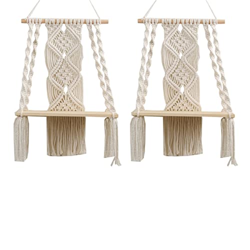 TQVLNMCR 2 x Boho-Makramee-Wandbehangregal, handgefertigt, gewebte Quaste, Wandteppich-Regal, schwebende Aufbewahrung, Kleiderbügel for die Hauptwanddekoration von TQVLNMCR