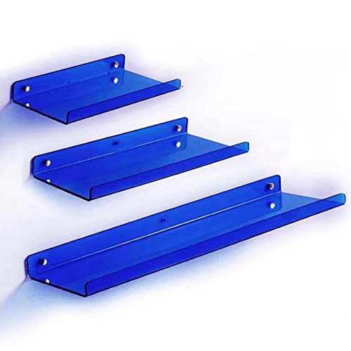 TQVLNMCR 3er-Pack schwebende Wandregale aus transparentem Acryl for die Aufbewahrung in Bad und Küche Geräumiges Design. Perfekt als Dekoration for Mädchen- oder Jungenzimmer (blau). von TQVLNMCR