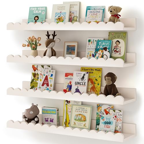 TQVLNMCR 4er-Pack weiße schwebende Regale for die Wand, Bücherregal fürs Kinderzimmer, gewelltes Design, Kinderzimmer, Kleinkinderzimmer, Babyzimmer-Dekor(CCB,23") von TQVLNMCR