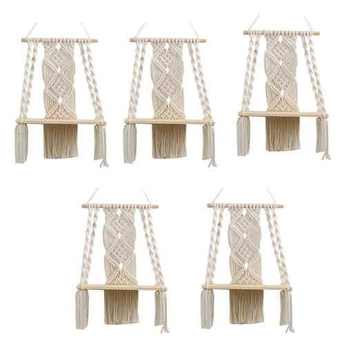 TQVLNMCR 5 x Boho-Makramee-Wandbehangregal, handgefertigt, gewebte Quaste, Wandteppich-Regal, schwebende Aufbewahrung, Kleiderbügel for die Hauptwanddekoration TQVLNMCR 5 x Boho-Makramee-Wandbehangregal, handgefertigt, gewebte Quaste, Wandteppich-Regal, schwebende Aufbewahrung, Kleiderbügel for die Hauptwanddekoration von TQVLNMCR