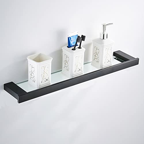 TQVLNMCR Duschregal Badezimmerregal Schweberegale Spiegelfront Kosmetik-Hautproduktaufbewahrung Shampoo-Organizer-Regal Wandmontiertes Gewürzregal Küchenregale(50Cm Black Glass) von TQVLNMCR