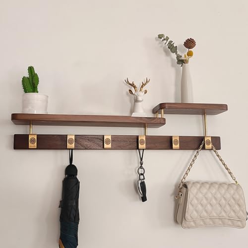 TQVLNMCR Garderobenständer-Wandhalterung mit Regal – rustikale Wandhaken und schwebendes Regal for Eingangsbereich, Wohnzimmer, Schlafzimmer, Badezimmer, Küche – Organizer for wichtige Kleidung(70cm) von TQVLNMCR