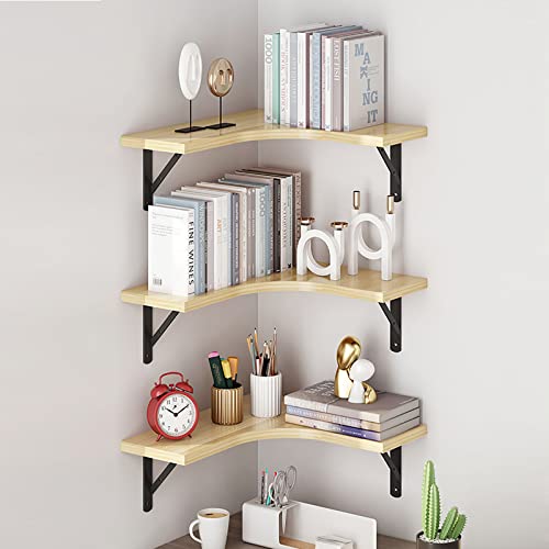 TQVLNMCR L-förmiges Eckregal, Wandregal aus Holz, schwebende Eckregale, Eckdreieck-Aufbewahrungsregal for Schlafzimmer, Wohnzimmer, Badezimmer, Küche(3layer) von TQVLNMCR