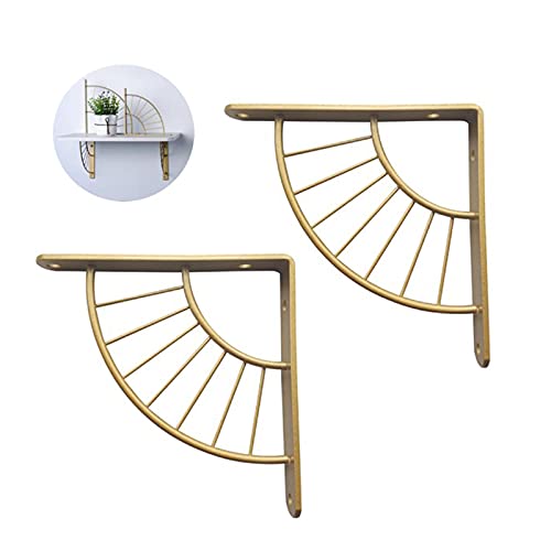 TQVLNMCR Regalhalterungen, 2er-Set, Wandhalterung for schwebende Regale, goldene fächerförmige Regalhalterungen for Gerüstbretter, Bücherregal mit Schrauben, (Y,25cm/9.8in) von TQVLNMCR