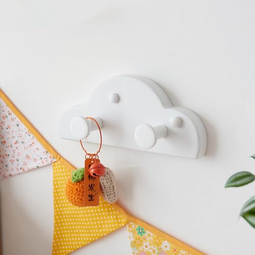 TQVLNMCR Rustikale Garderobenleiste zur Wandmontage mit Ablage – schwebendes Regal in Wolkenform for den Eingangsbereich mit Haken for Badezimmer, Küche, Wohnzimmer(/White,W) von TQVLNMCR