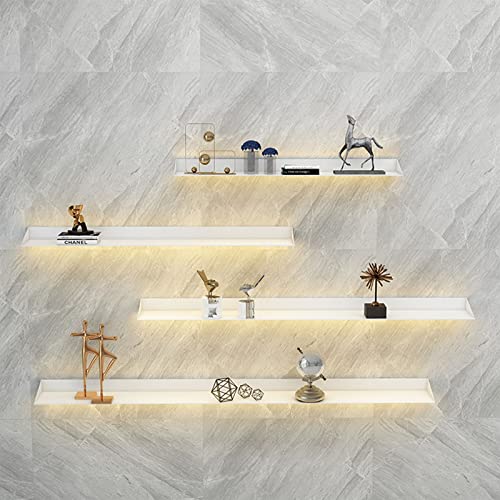 TQVLNMCR Schwebende Wandregale, Wandmontierte Ausstellungsregale aus Stahl mit LED-Warmlicht und doppelten lichtemittierenden Regalen for Messestände(White,50) von TQVLNMCR