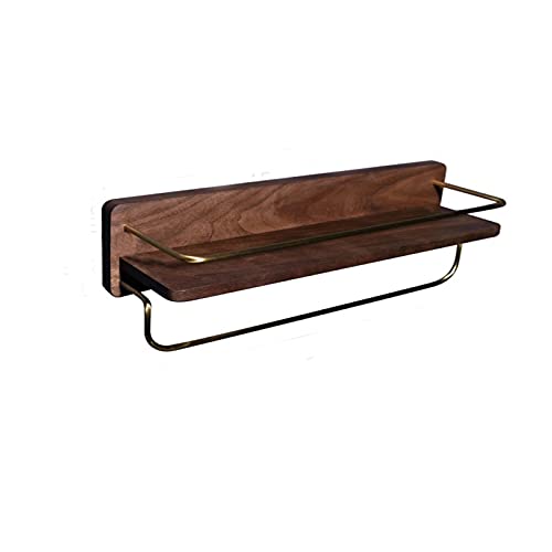 TQVLNMCR Schwebendes Regal Wandregal aus Holz Lagerregal Badezimmer Toilettenkommode Regal Multifunktionales Toilettenregal Einfach zu installierender Handtuchhalter aus Messing(with Towel Rack,58cm) von TQVLNMCR