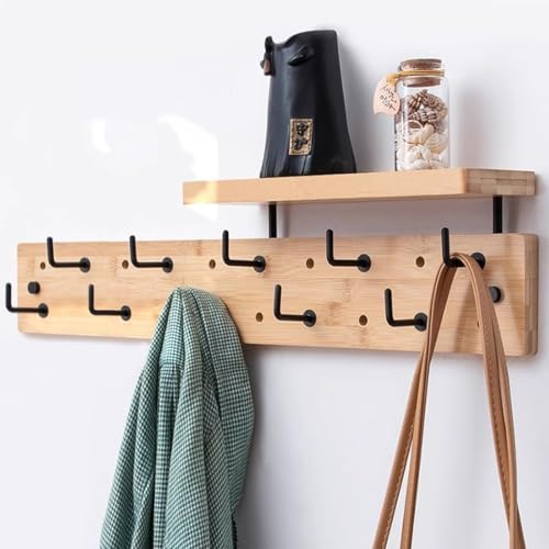 TQVLNMCR Wandgarderobe aus Holz mit Ablage – rustikale Haken for Aufhängen, schwebendes Regal im Eingangsbereich for Badezimmer oder Schlafzimmer(/Natural,10 Hooks) von TQVLNMCR