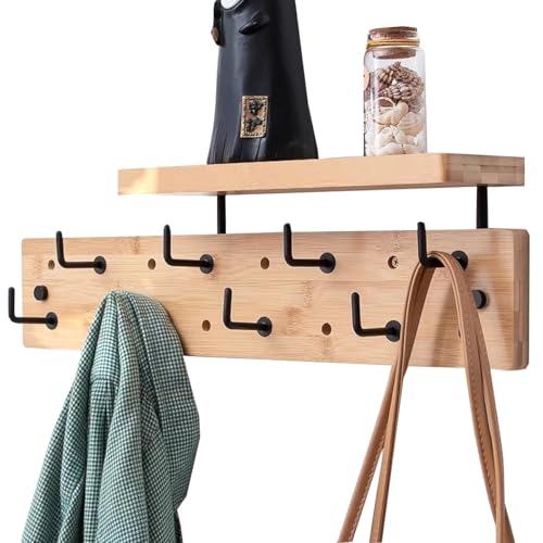 TQVLNMCR Wandgarderobe aus Holz mit Ablage – rustikale Haken for Aufhängen, schwebendes Regal im Eingangsbereich for Badezimmer oder Schlafzimmer(/Natural,8 Hooks) von TQVLNMCR