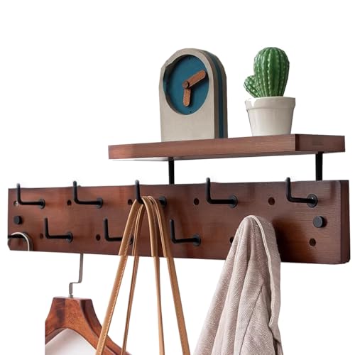 TQVLNMCR Wandgarderobe aus Holz mit Ablage – rustikale Haken for Aufhängen, schwebendes Regal im Eingangsbereich for Badezimmer oder Schlafzimmer(/Walnut,10 Hooks) von TQVLNMCR