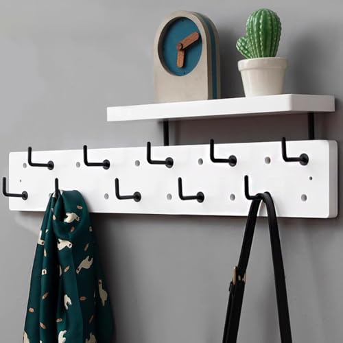 TQVLNMCR Wandgarderobe aus Holz mit Ablage – rustikale Haken for Aufhängen, schwebendes Regal im Eingangsbereich for Badezimmer oder Schlafzimmer(/White,10 Hooks) von TQVLNMCR