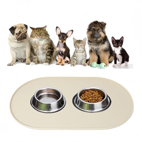 TQWBFS Silikon-Futtermatte, Hundefuttermatte, wasserdichtes Napf-Tischset mit erhöhten Kanten, rutschfestes Tablett (48 cm x 28 cm x 1 cm, Aprikose) von TQWBFS