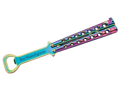 TR Flaschenöffner Butterfly, Rainbow Finish mit persönlicher Gravur von TR