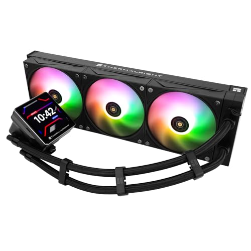 TR Grand Vision 360 ARGB Schwarz CPU AIO Cooler, PC 360 Wasserkühlungssystem, IPS LCD Display mit 480x480 Auflösung, für AM4/AM5 und Intel LGA1700/1851, Hochleistungspumpe von TR