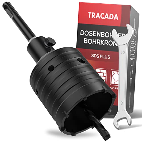 TRACADA Bohrkrone 68mm SDS Plus | Mit Schraubensicherung & Maulschlüssel | Dosenbohrer 68 mm Steckdosenbohrer Steckdose Porenbeton Gasbeton Ziegel von TRACADA