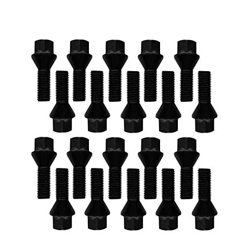 20 Radschrauben Radbolzen M14x1,5 28mm Kegelbund schwarz verzinkt kompatibel mit Audi, VW, Seat, Skoda, Opel, BMW von TRACER