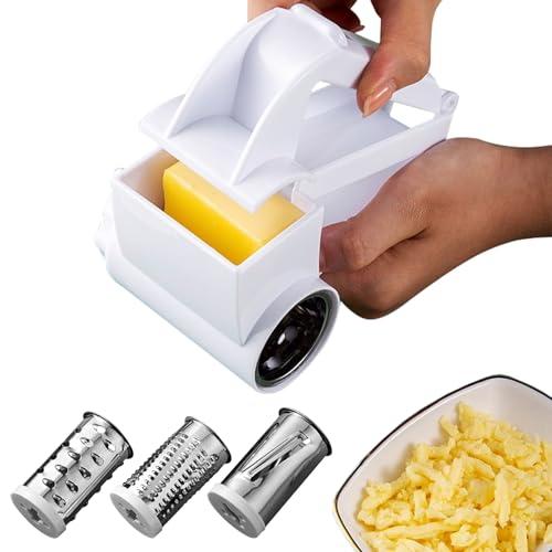 Rotary Käsereibe - TRACOMPAN Edelstahl Manueller Aktenvernichter mit 3 austauschbaren Trommeln | Handhäcksler für Küche und Kochen | Spülmaschinenfeste Manuelle Käsereibe für Käse, Schokolade von TRACOMPAN