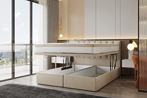 TRADA Boxspringbett Bond mit Bettkästen Doppelbett mit Matratze Polsterbett (200 x 200 cm, Beige) von TRADA