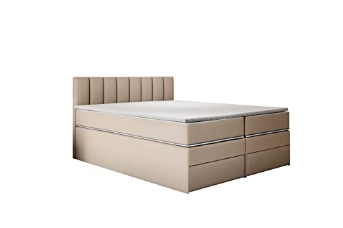 Boxspringbett Miami mit Topper Visco Memory (180 x 220 cm mit Bettkasten, Beige) von TRADA