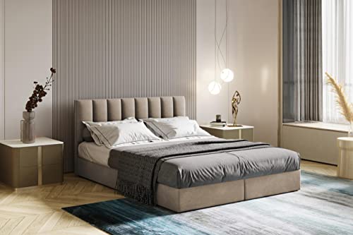 Boxspringbett mit Bettkästen City H3 Matratze mit Topper (Beige, 180 x 200 cm) von TRADA