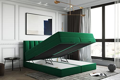 Boxspringbett mit Bettkasten Gusto mit Topper Visco Memory (140 x 200 cm, Grün) von TRADA