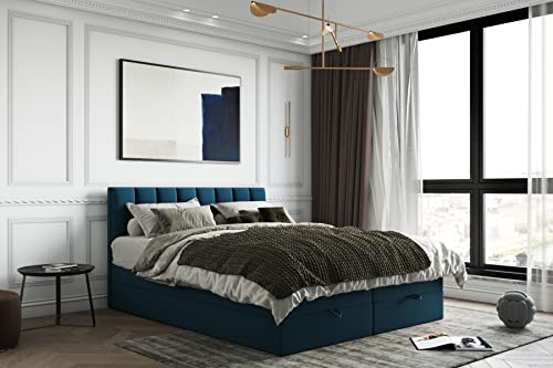 Boxspringbett mit Bettkasten Gusto mit Topper Visco Memory (200 x 200 cm, Dunkelblau) von TRADA