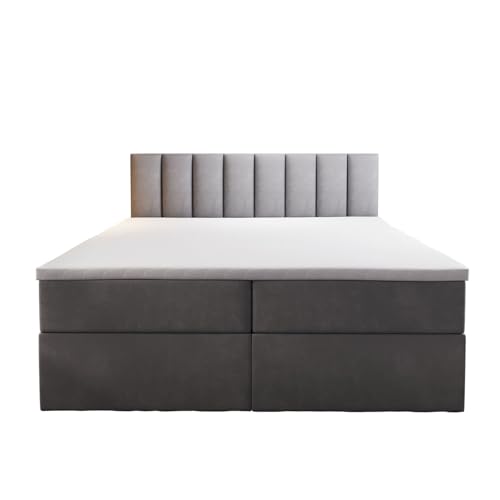 Palermo Boxspringbett mit Bettkästen H3 Matratze mit Topper (Grau, 160 x 200 cm) von TRADA