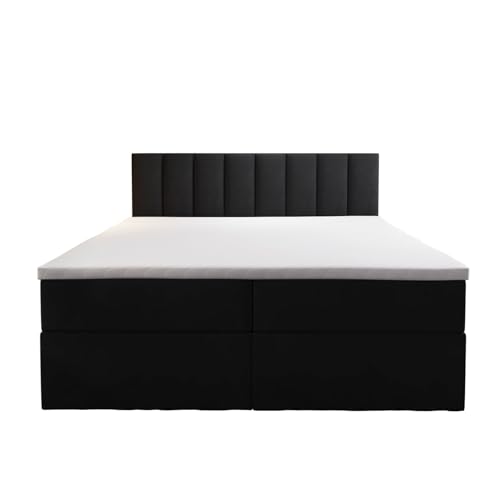 Palermo Boxspringbett mit Bettkästen H3 Matratze mit Topper (Schwarz, 200 x 200 cm) von TRADA