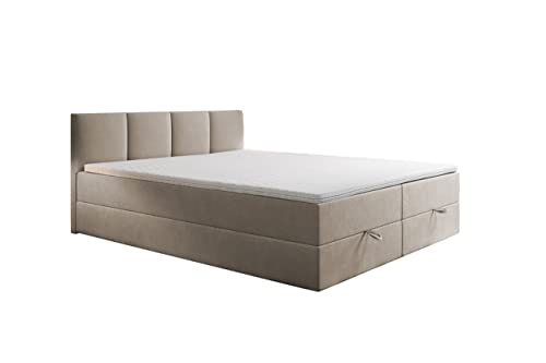 ROYAL Boxspringbett mit Bettkasten und Topper (Beige, 180 x 200 cm) von TRADA