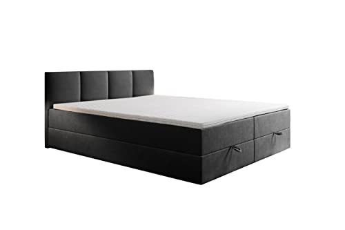 ROYAL Boxspringbett mit Bettkasten und Topper (Dunkelgrau, 140 x 200 cm) von TRADA