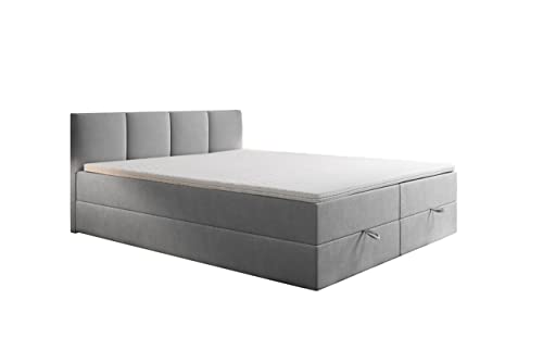 ROYAL Boxspringbett mit Bettkasten und Topper (Grau, 180 x 200 cm) von TRADA