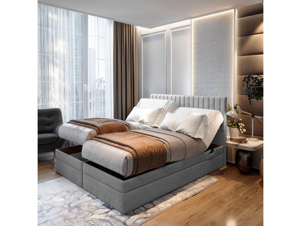 TRADA Boxspringbett ADELE mit Taschenmatratze & Topper 140x200 cm (Set, Bett (zwei Bettkasten) + Matratz + Topper), Elektrische Zahnstangenverstellung per Fernbedienung von TRADA