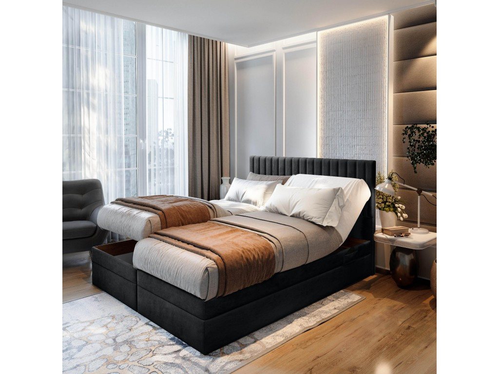 TRADA Boxspringbett ADELE mit Taschenmatratze & Topper 140x200 cm (Set, Bett (zwei Bettkasten) + Matratz + Topper), Elektrische Zahnstangenverstellung per Fernbedienung von TRADA